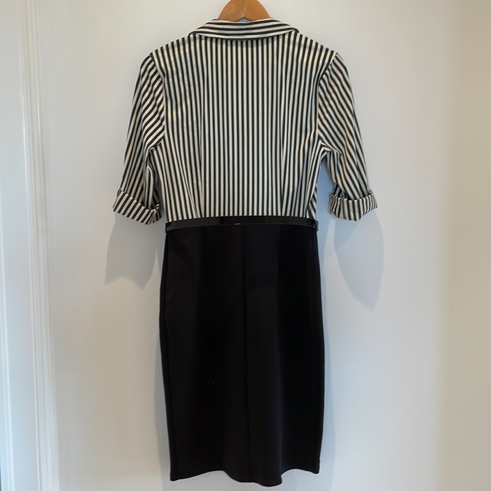 Suzy Shier Striped Belted Mini Dress. Collared V-Neck. Size M. 92% Polye… - Picture 5 of 6